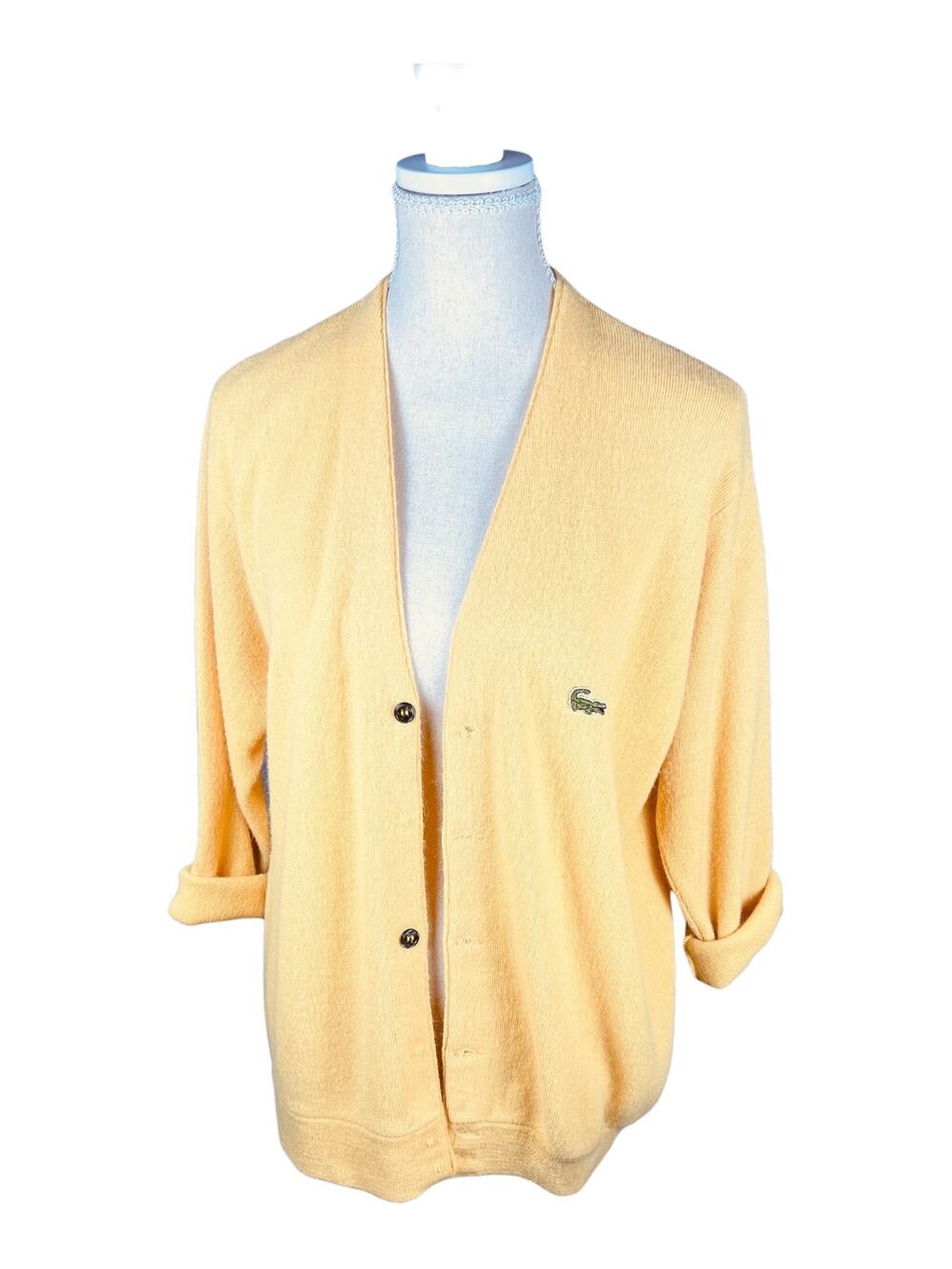 Vintage IZOD Lacoste Yellow Cardigan Sweater USA Alligator Logo M